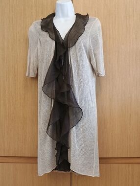 Chico's SZ 3 Ivory/Brown Lace Knit Layering Cardigan